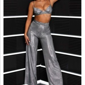 Metallic silver 2 piece pants set